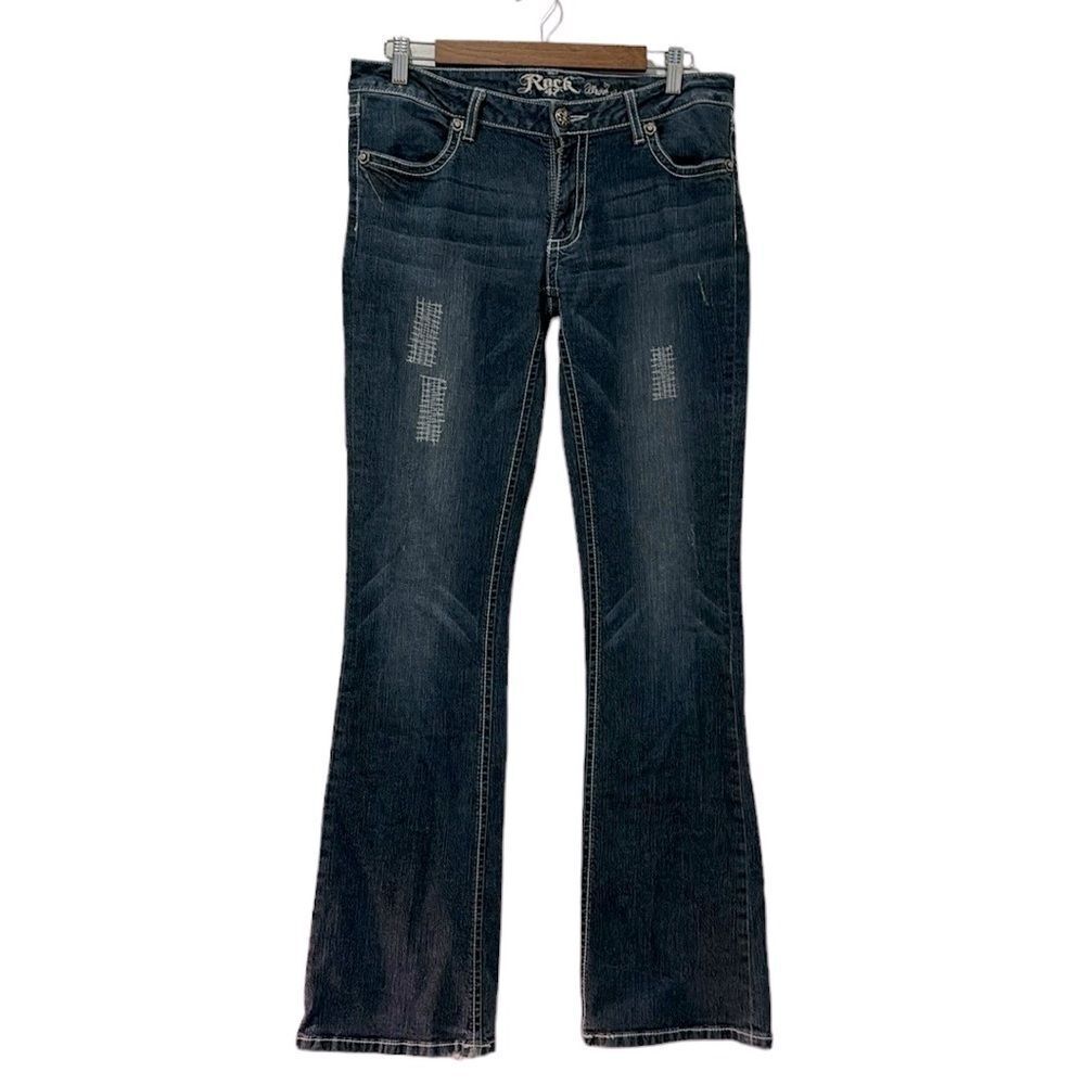 Wrangler Womens Rock 47 Ultra Low Rise Blue Jeans Size 9 x 34 Western Boot